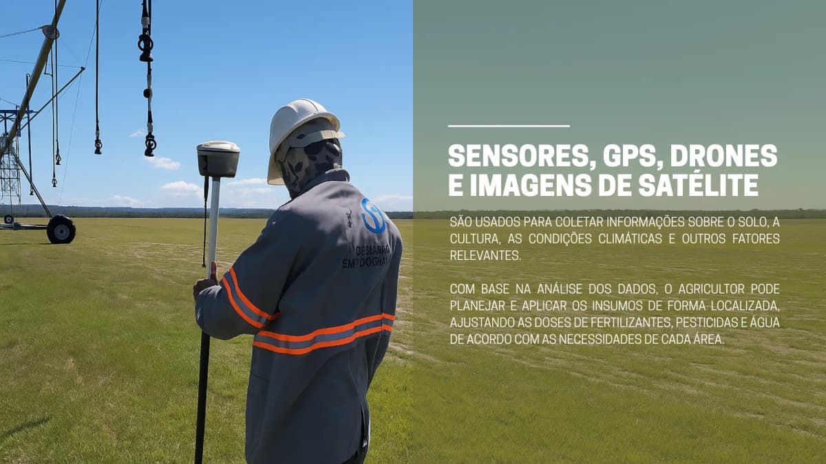 Topógrafo com estação total em campo de agricultura de precisão