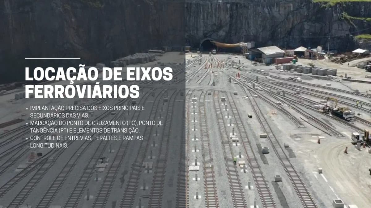Vista aérea de pátio ferroviário em grande obra de infraestrutura