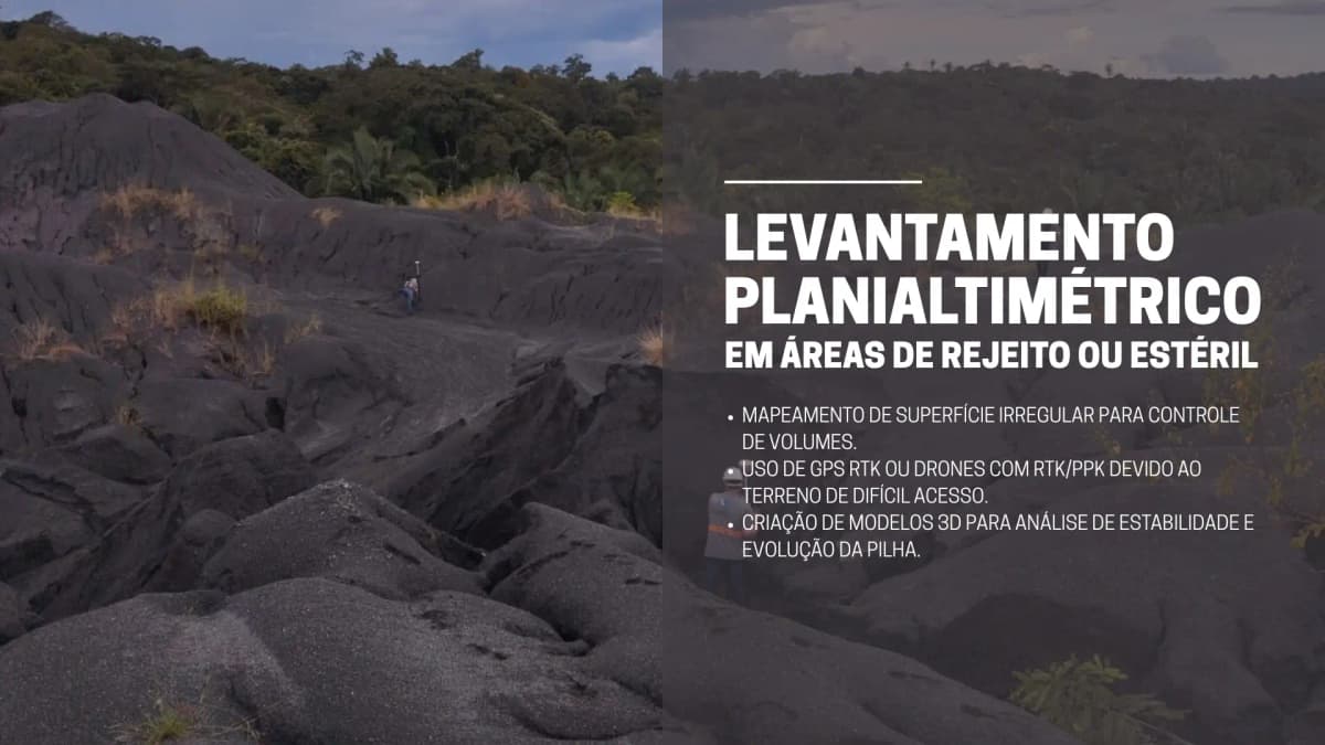 Levantamento topográfico em área de rejeitos de mineração